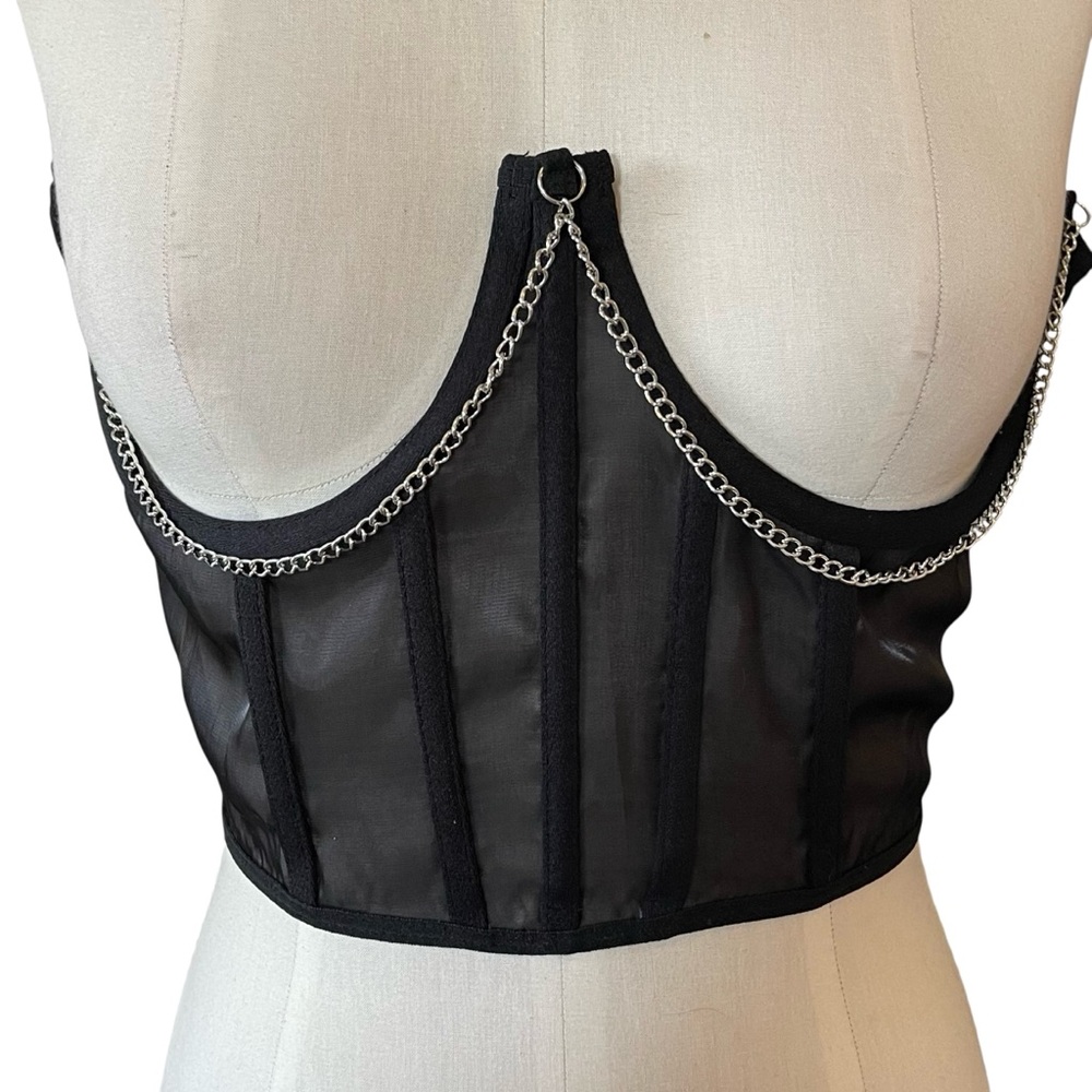 🎉HP! ❤️ Black Goth x Punk Underbust Chain Corset - Picture 2 of 6
